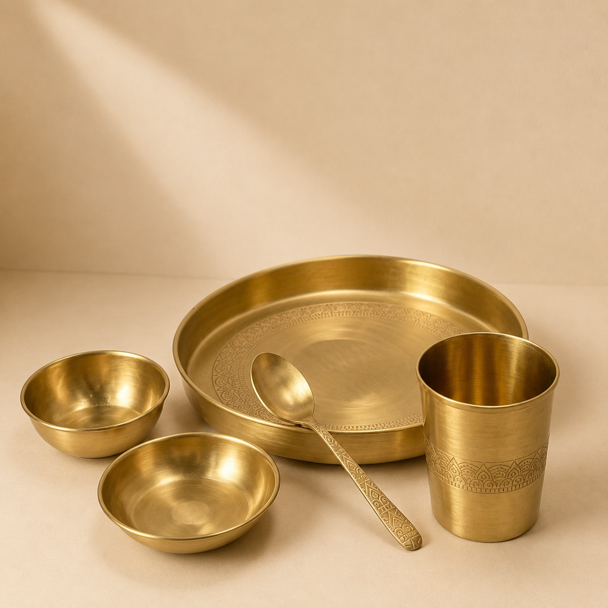 Handcrafted Pure Brass Bhojan Thali| Traditional Indian Dining Matte