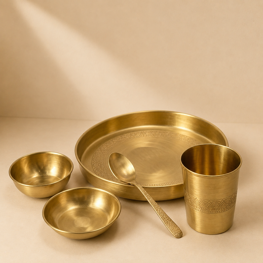 Handcrafted Pure Brass Bhojan Thali| Traditional Indian Dining Matte