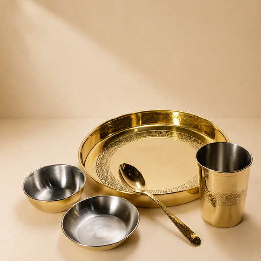 Handcrafted Pure Brass Bhojan Thali | Traditional Indian Dining Tin-Coated
