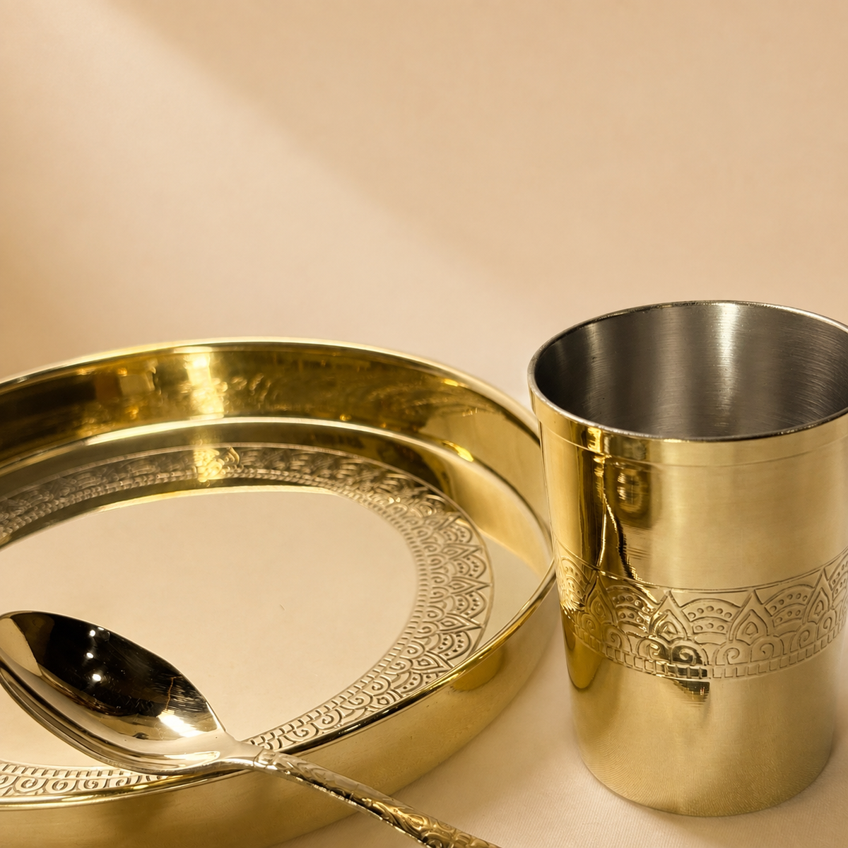 Handcrafted Pure Brass Bhojan Thali | Traditional Indian Dining Tin-Coated