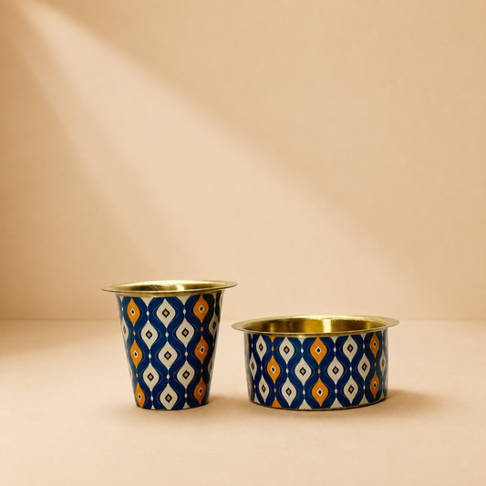 Royal Blue Meenakari Brass Dabara Set | Geometric Diamond Design