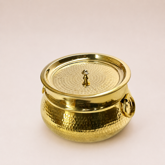 Pure Brass Hammered Mughal Handi with Lid