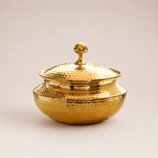 Premium Hammered Brass Punjabi Handi with Lid