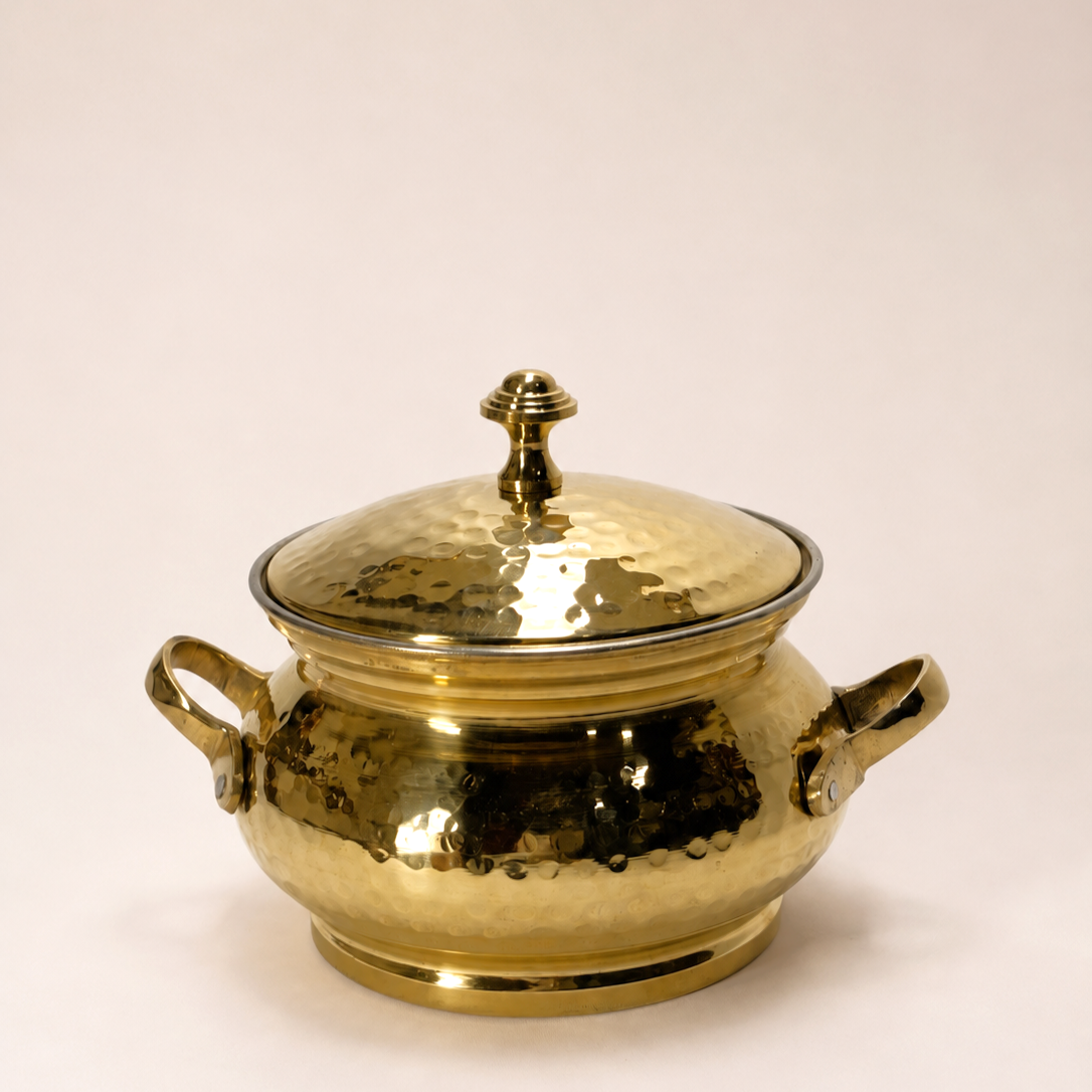 Handcrafted Hammered Brass Serving Handi with Lid
