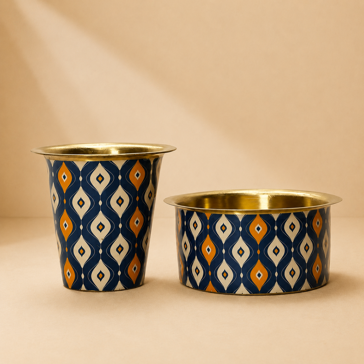 Royal Blue Meenakari Brass Dabara Set | Geometric Diamond Design