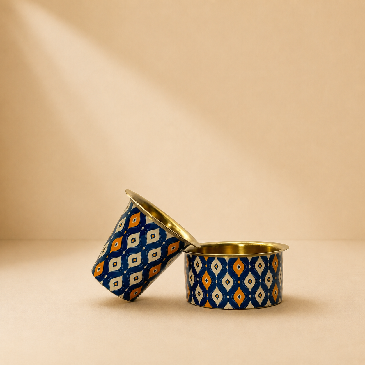 Royal Blue Meenakari Brass Dabara Set | Geometric Diamond Design