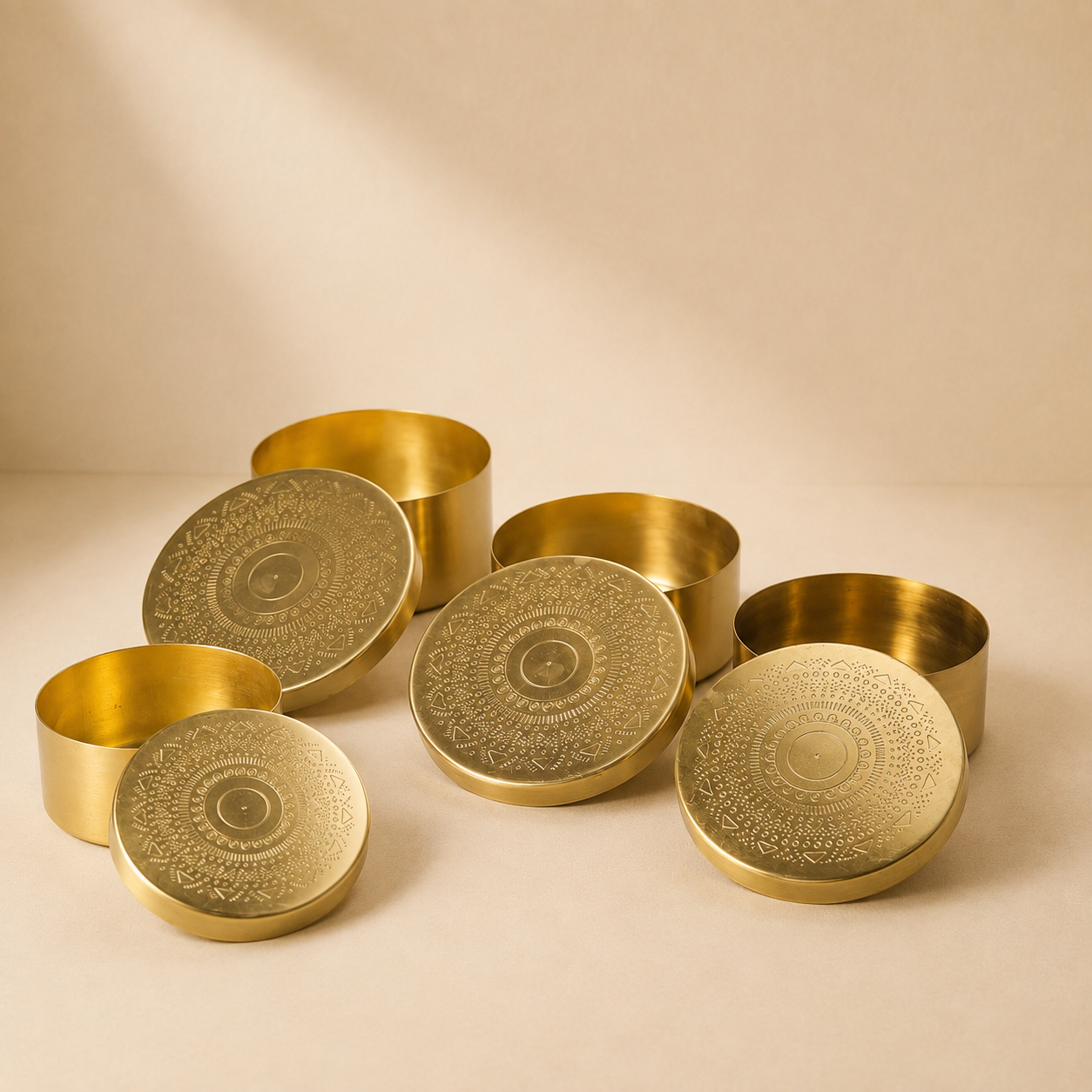 Premium Brass Kulfi Set | Engraved Lid (Set of 4)