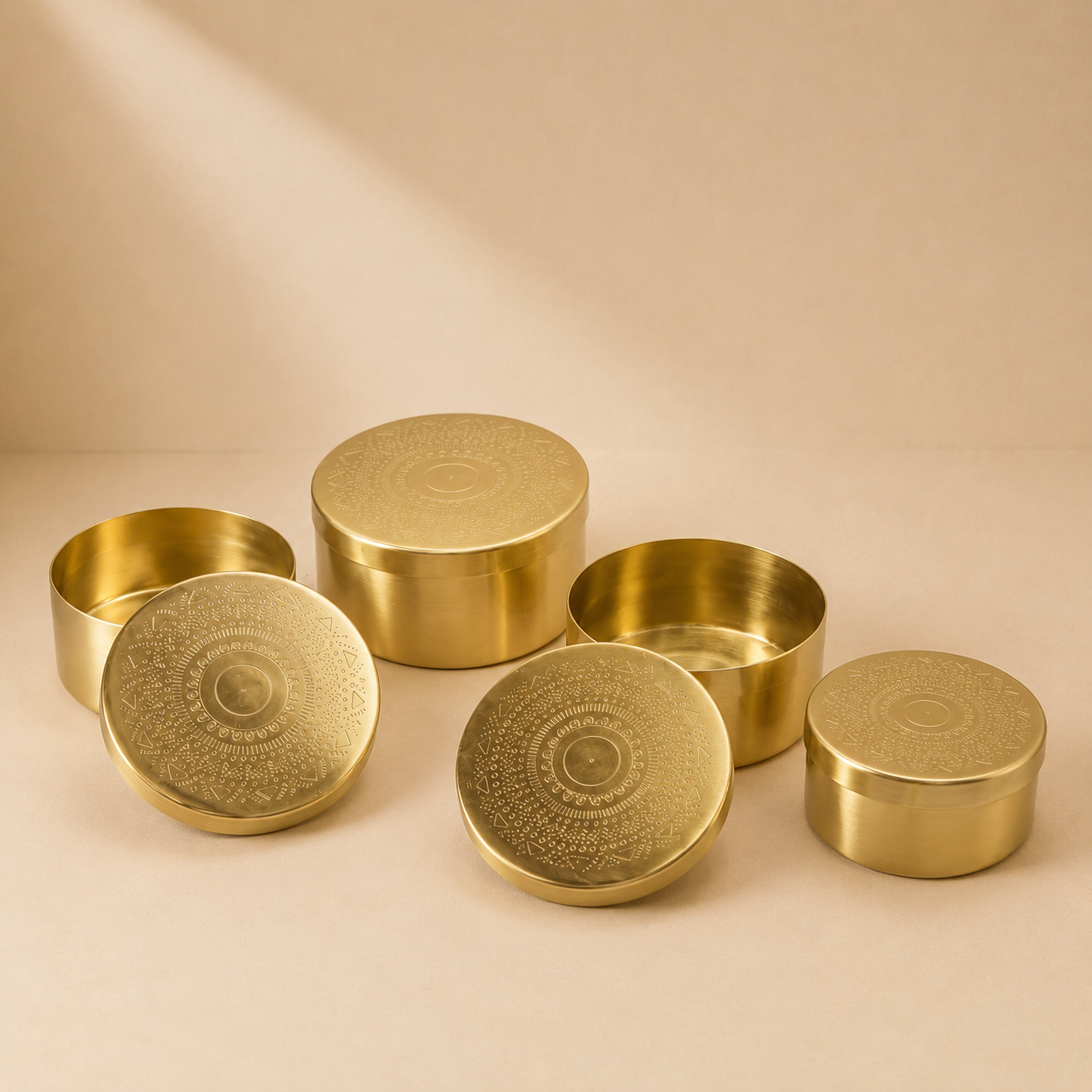 Premium Brass Kulfi Set | Engraved Lid (Set of 4)