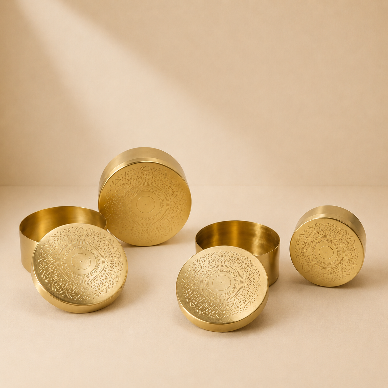 Premium Brass Kulfi Set | Engraved Lid (Set of 4)