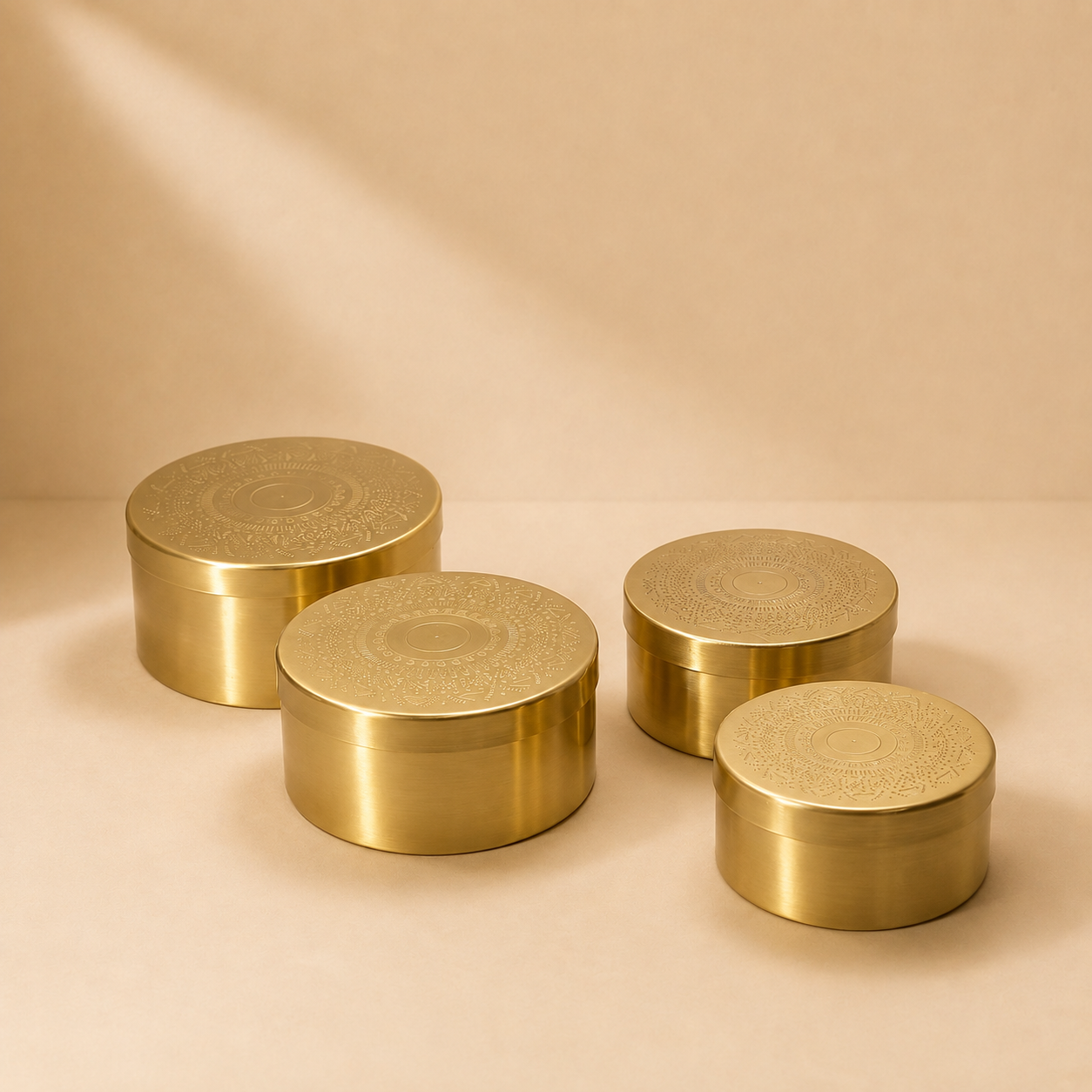 Premium Brass Kulfi Set | Engraved Lid (Set of 4)
