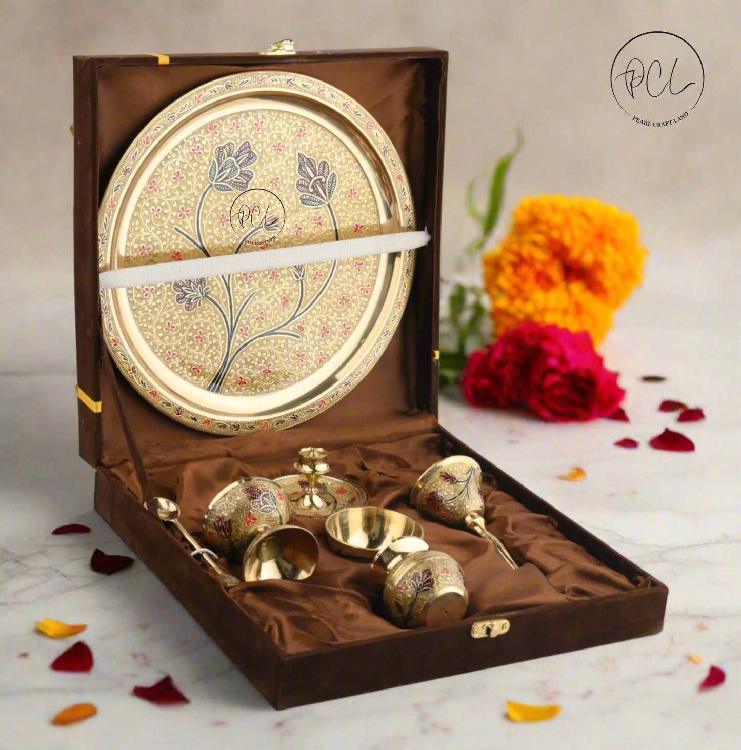 Exclusive Pooja Thali Set with Hand Painted Set of 8