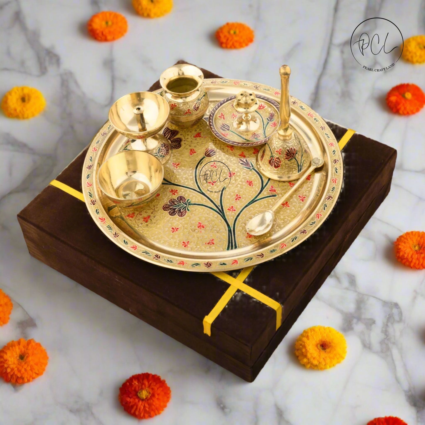 Exclusive Pooja Thali Set with Hand Painted Set of 8