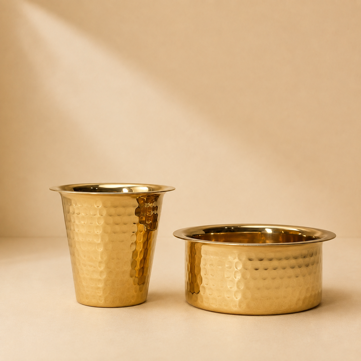 Handcrafted Hammered Brass Dabra Set | Traditional South Indian