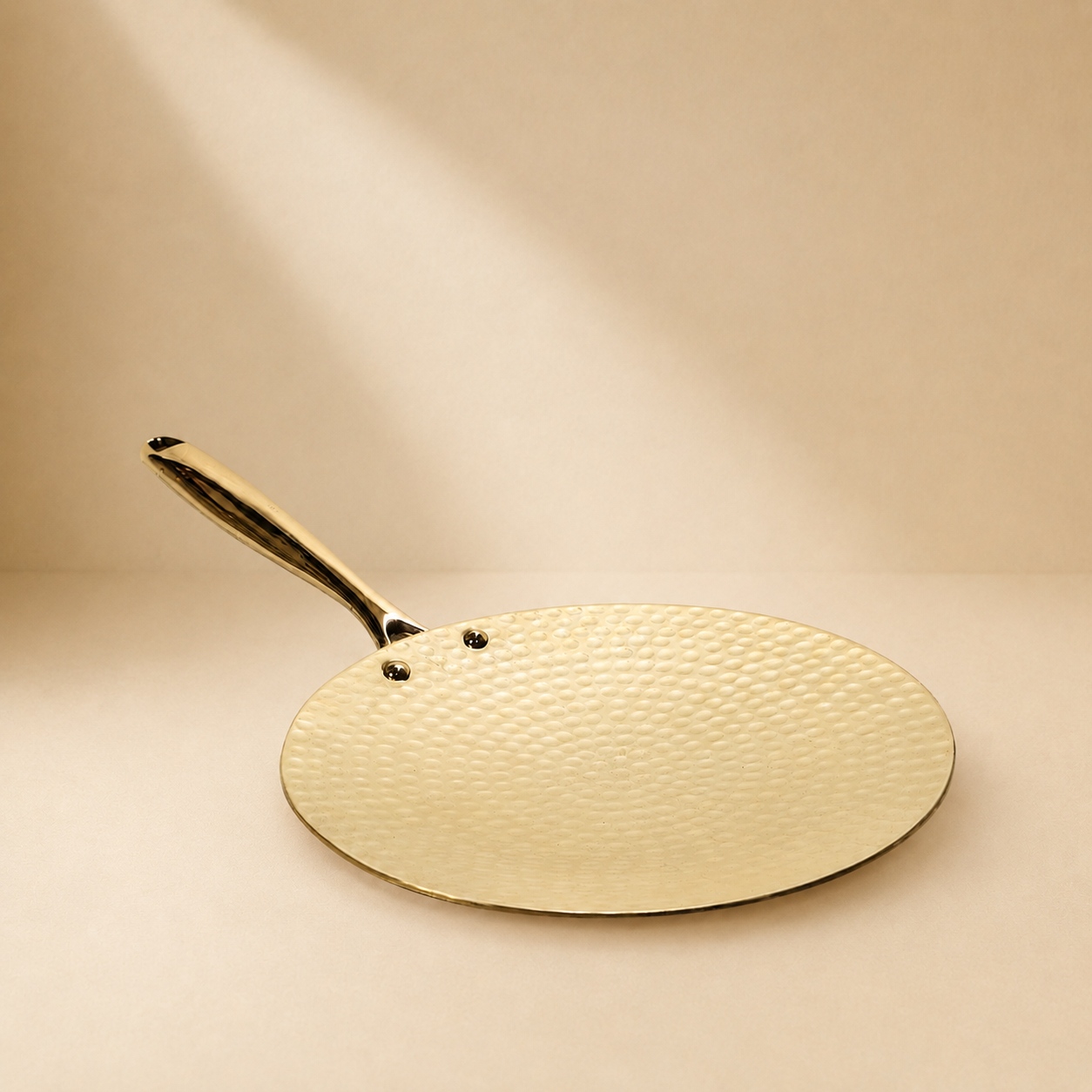 Handcrafted Hammered Brass Roti Tawa with Brass Handle | Flat Griddle for Chapati & Paratha
