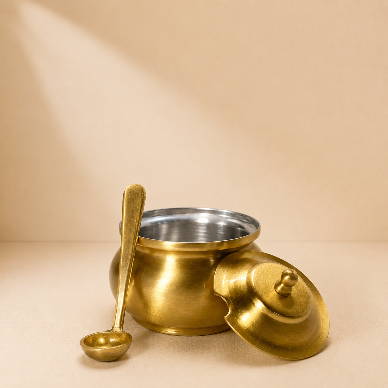 Handcrafted Brass Matki Ghee Pot with Lid & Ladle |Traditional Indian Design