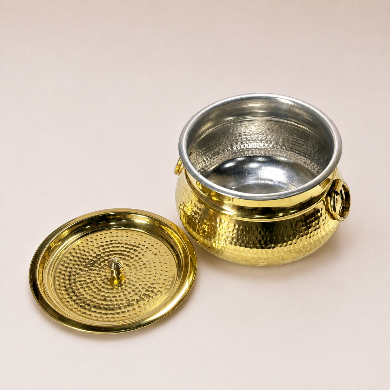 Pure Brass Hammered Mughal Handi with Lid