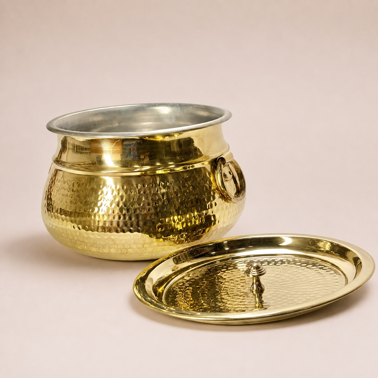 Pure Brass Hammered Mughal Handi with Lid