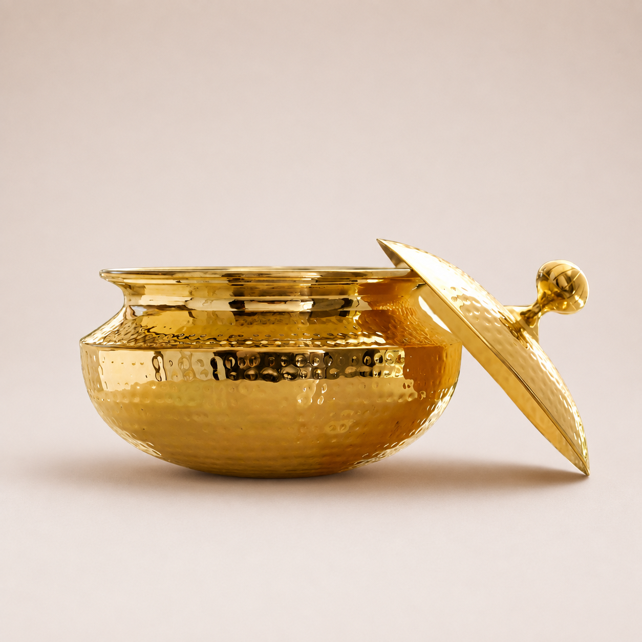 Premium Hammered Brass Punjabi Handi with Lid