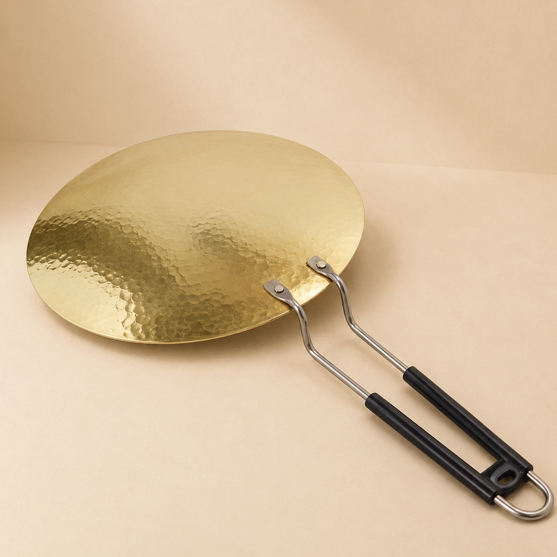 Premium Hammered Brass Roti Tawa with Heat-Resistant Handle