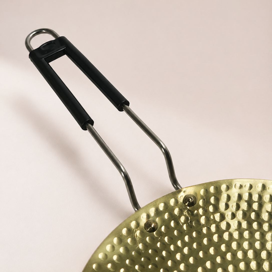 Premium Hammered Brass Roti Tawa with Heat-Resistant Handle