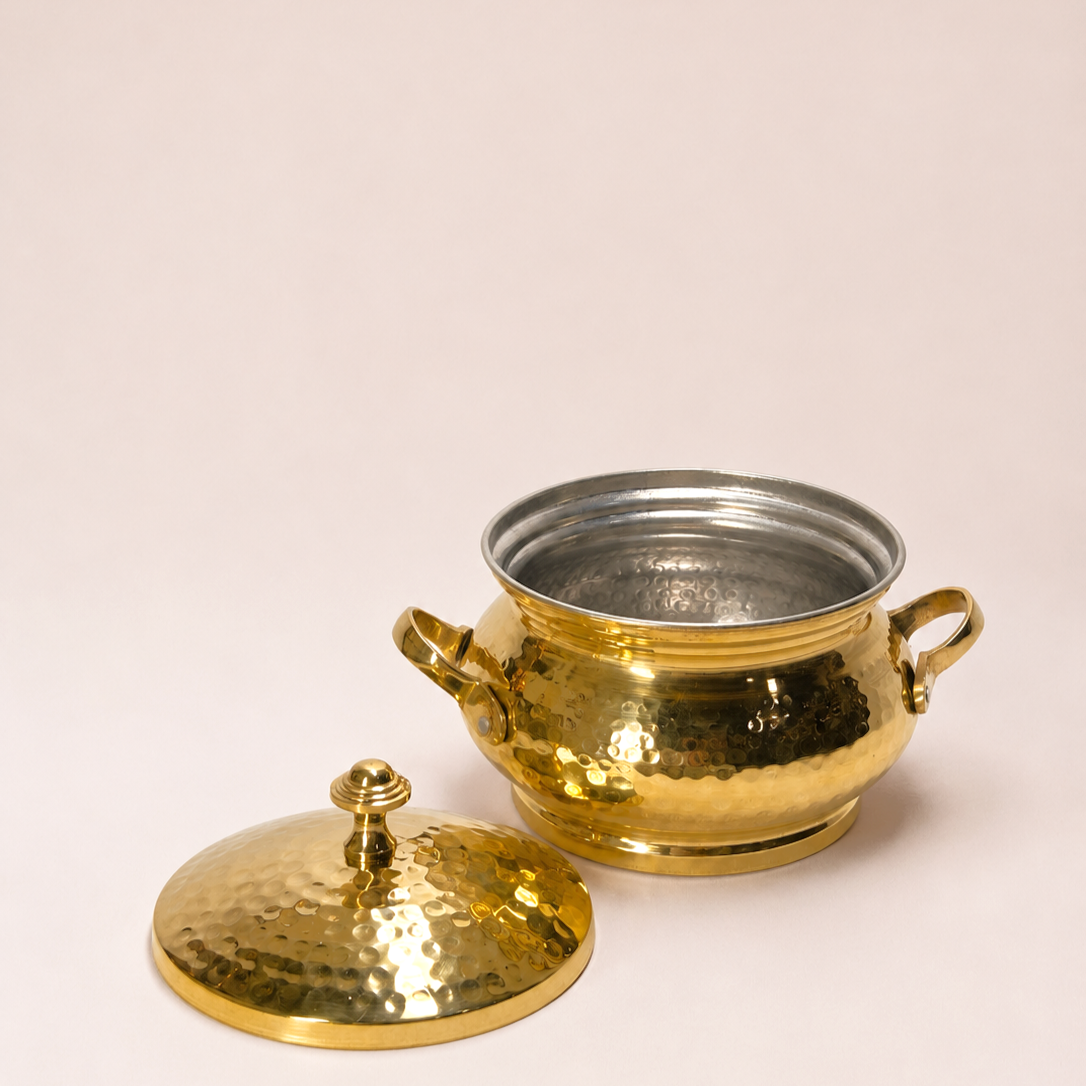 Handcrafted Hammered Brass Serving Handi with Lid