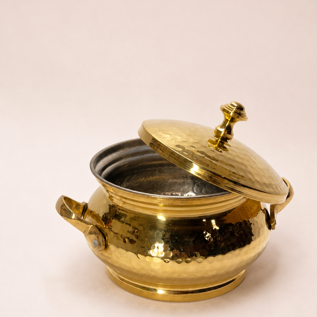 Handcrafted Hammered Brass Serving Handi with Lid