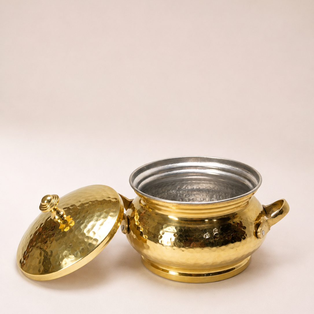 Handcrafted Hammered Brass Serving Handi with Lid