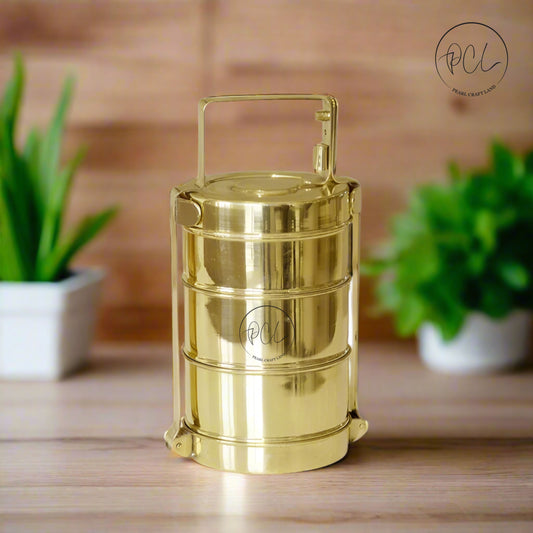 PCL Brass Tiffin Box with Kalai (Modern Style)