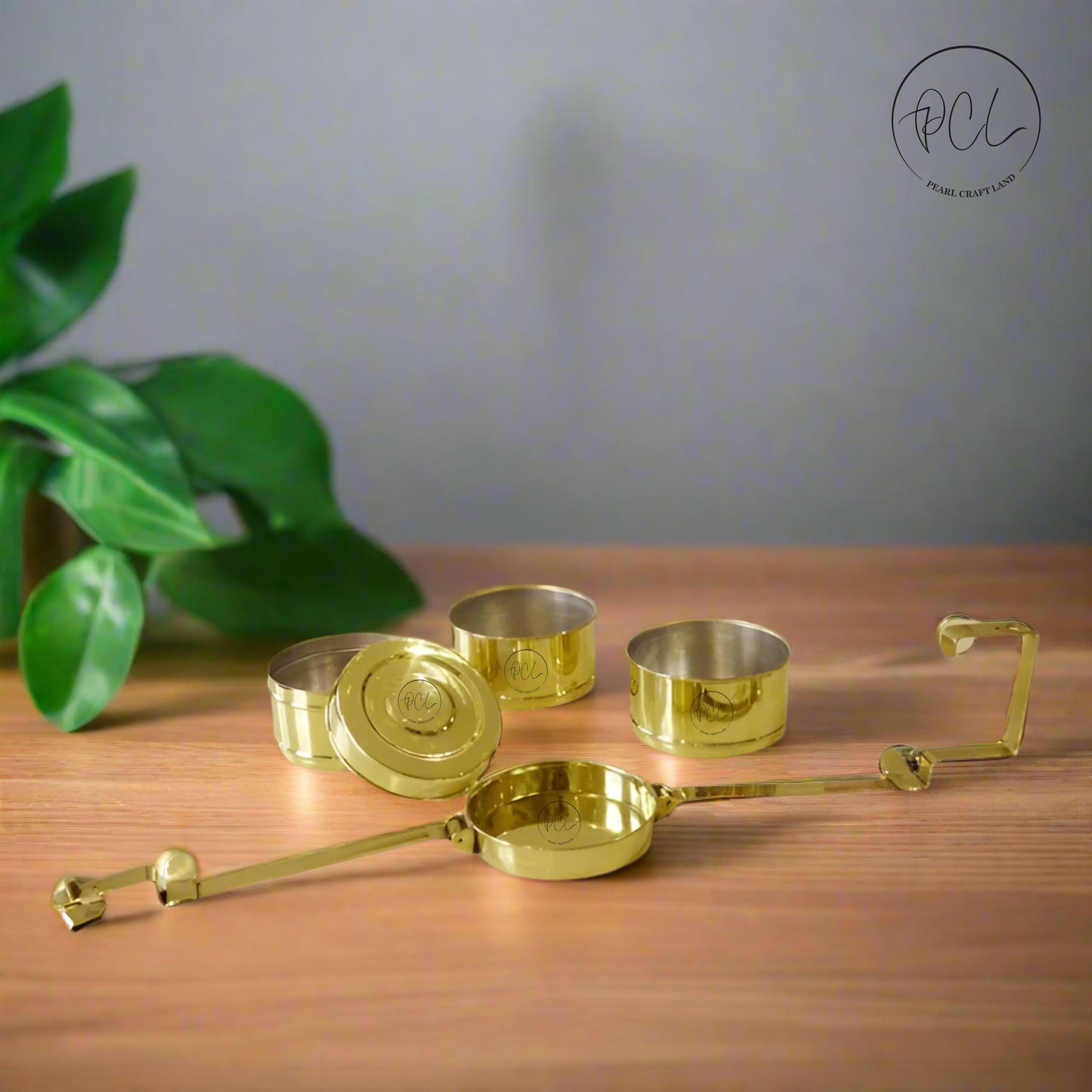 PCL Brass Tiffin Box with Kalai (Modern Style)