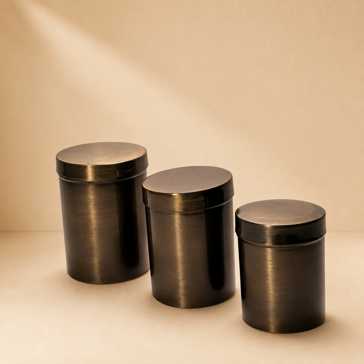Premium Handcrafted Brass Storage Canister (set of 3) with Lid