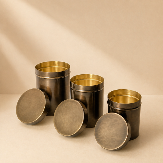 Premium Handcrafted Brass Storage Canister (set of 3) with Lid