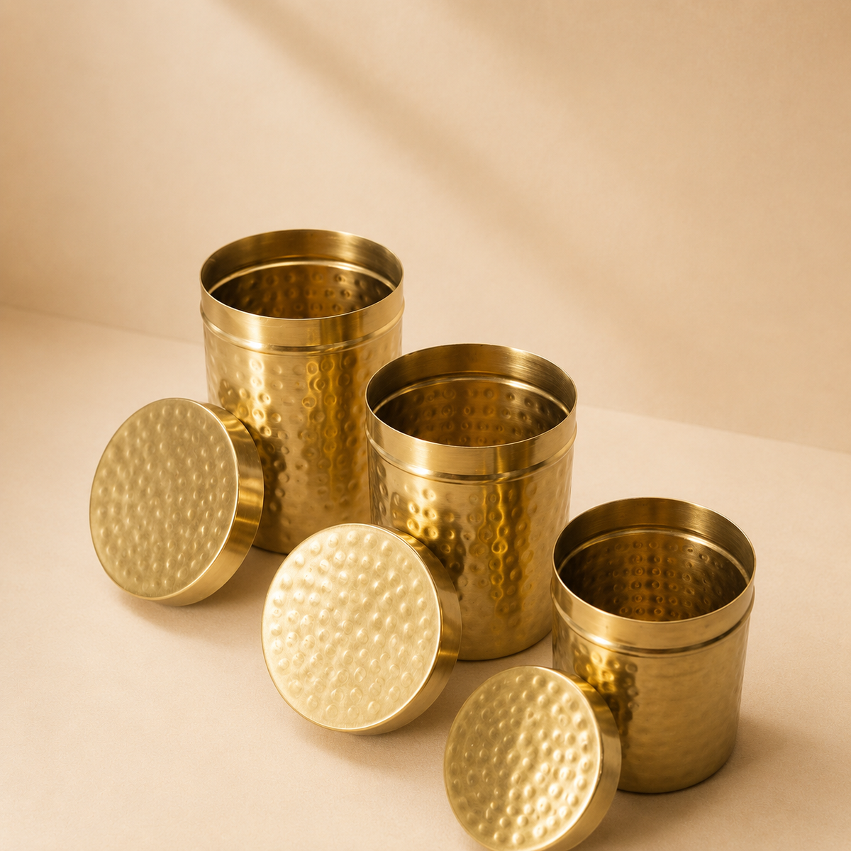 Premium Handcrafted Brass Storage Canister (set of 3) with Lid