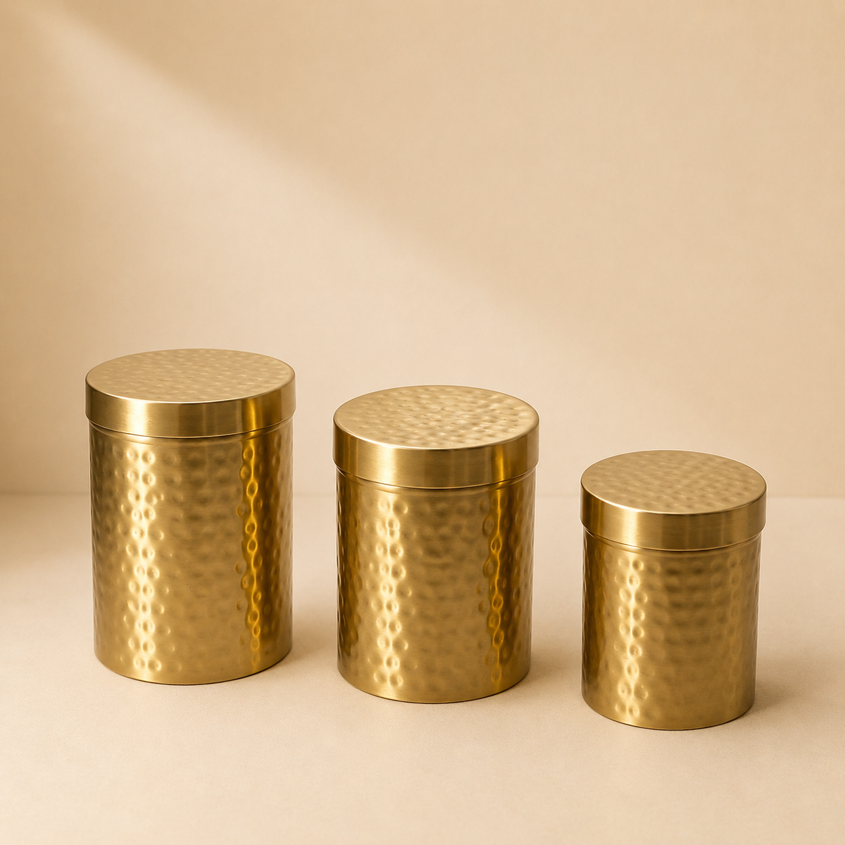 Premium Handcrafted Brass Storage Canister (set of 3) with Lid