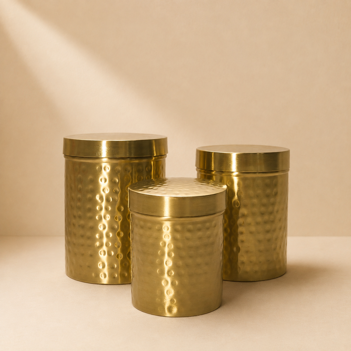 Premium Handcrafted Brass Storage Canister (set of 3) with Lid