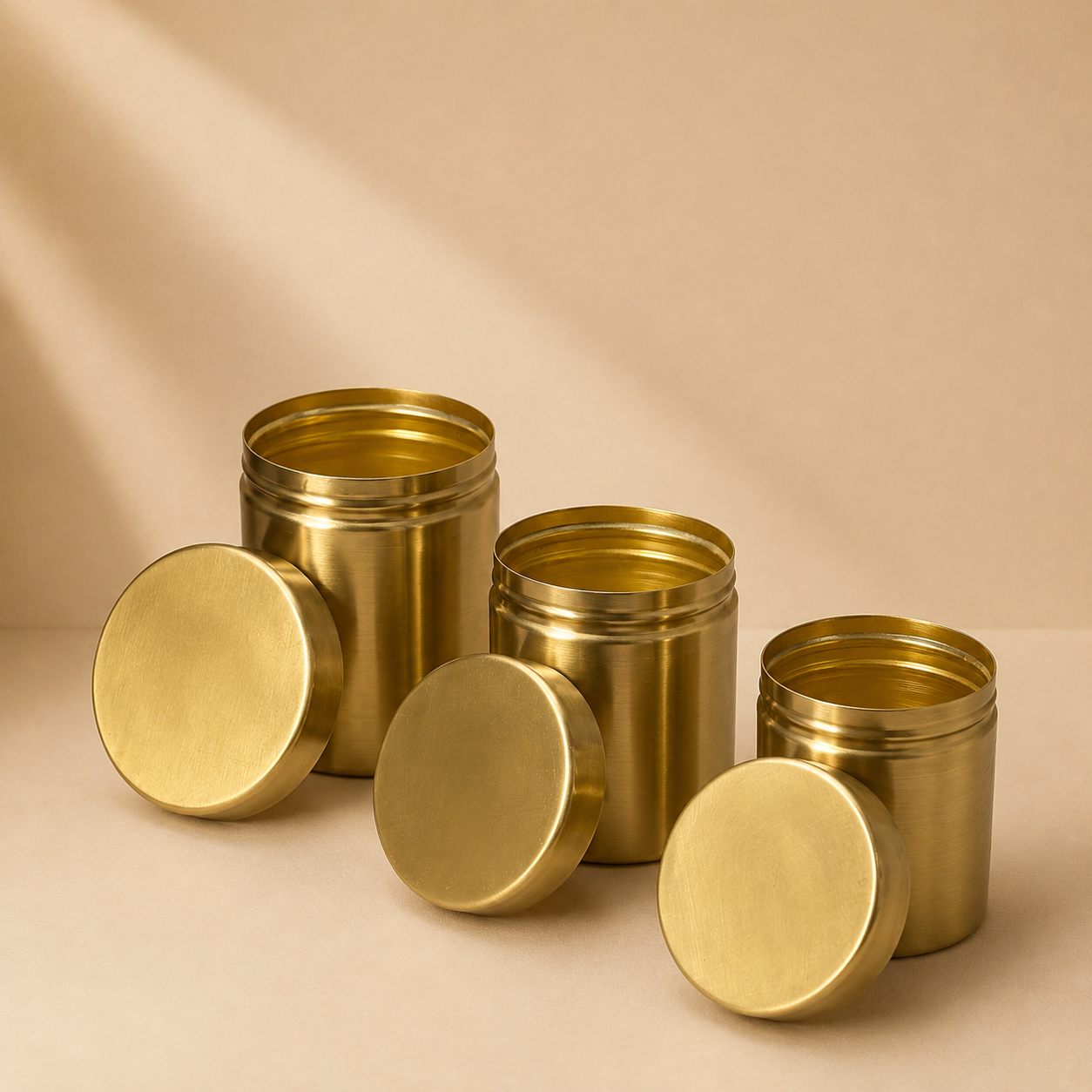 Premium Handcrafted Brass Storage Canister (set of 3) with Lid