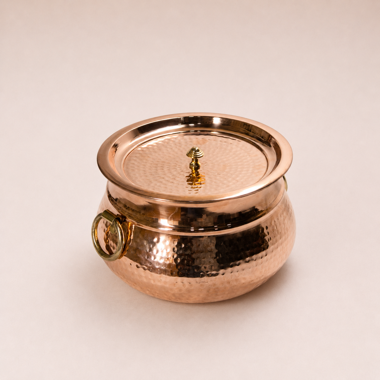Pure Copper Hammered Mughal Handi with Lid & Brass Handle