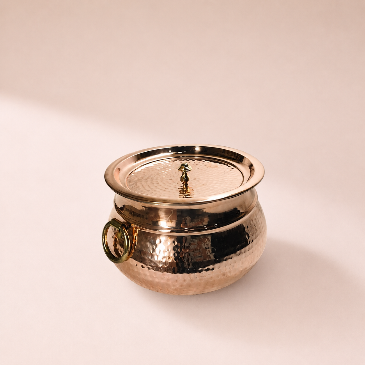 Pure Copper Hammered Mughal Handi with Lid & Brass Handle