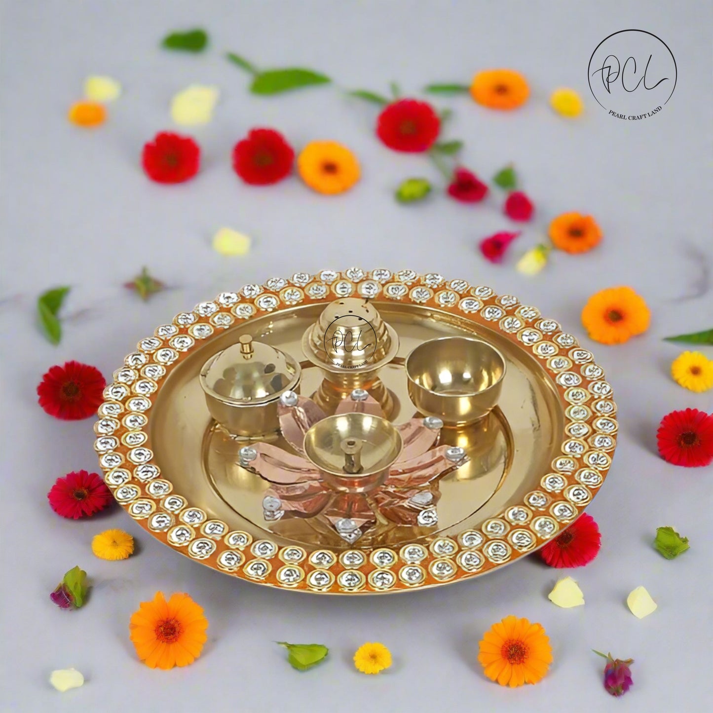 Exclusive Red Meenakari Crystal Pooja Thali Set of 5
