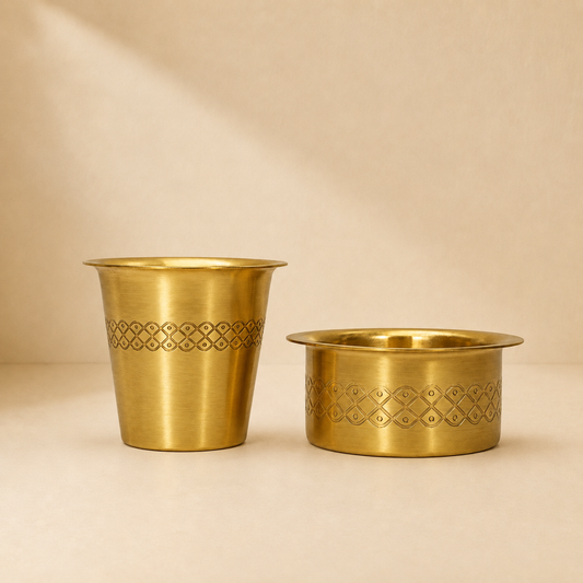 Pure Brass Dabra Set Curved Design | Traditional South Indian
