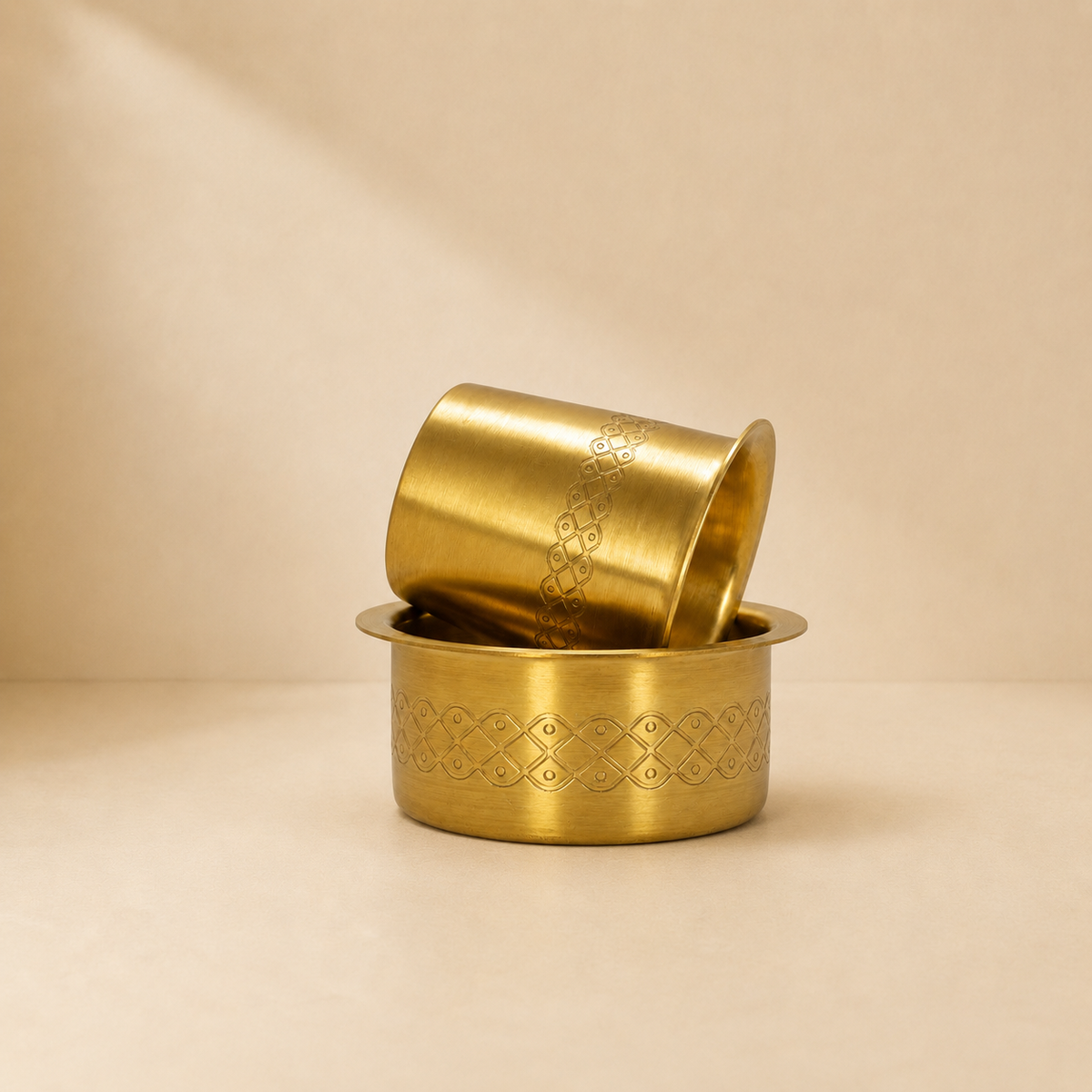 Pure Brass Dabra Set Curved Design | Traditional South Indian