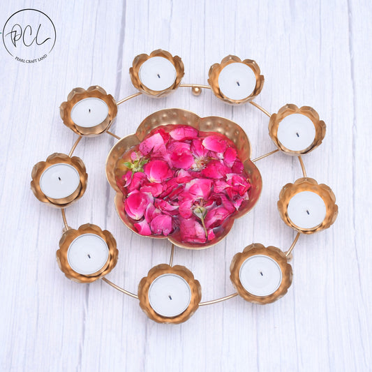 Exclusive Metal Luminous Hammered Rangoli Urli /Tealight Stand