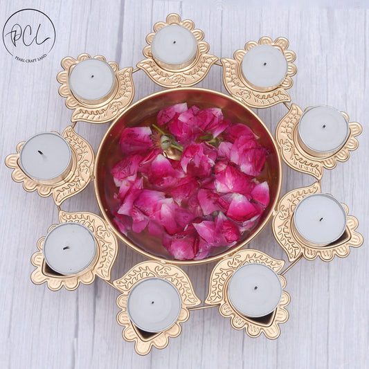 Exclusive Leaf Design Urli with Tea-Light Holder Set Of 3