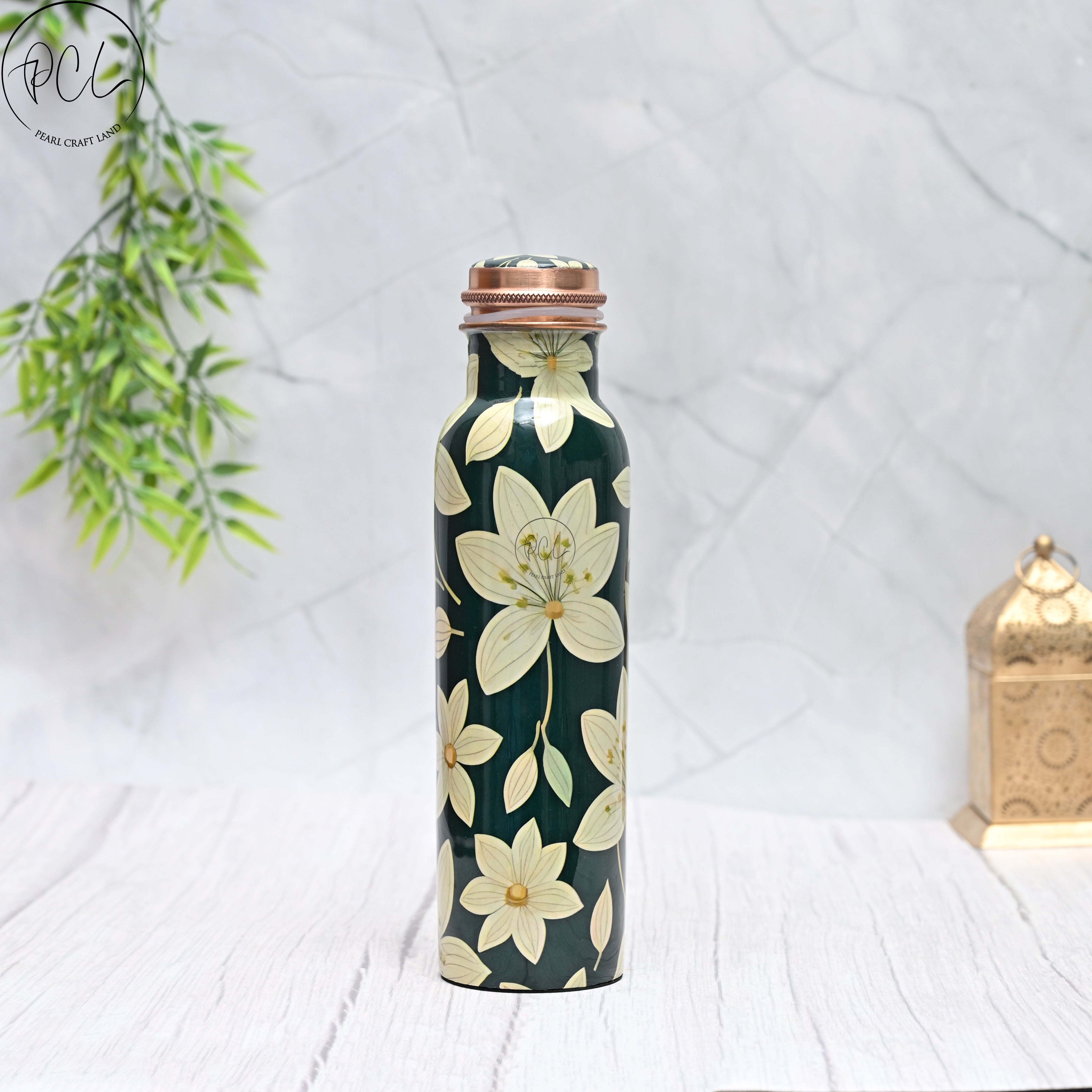 Pure Copper Floral Art Water Bottle Capacity 1000 ML – PEARL