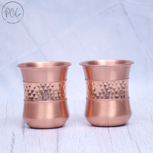 Pure Copper Water Glass Set of 2 Half Hammered Damru Tumbler Capacity 300ML