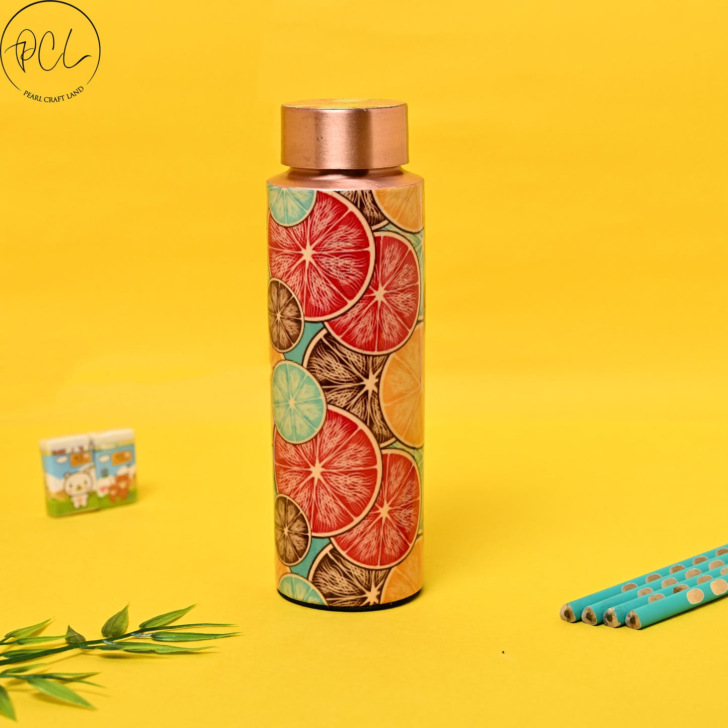 PCL Copper Bottle Fruit Lemon Design For Kids , Men & Women Summer Bottle| High Quality Enamel Sticker | 400 ML