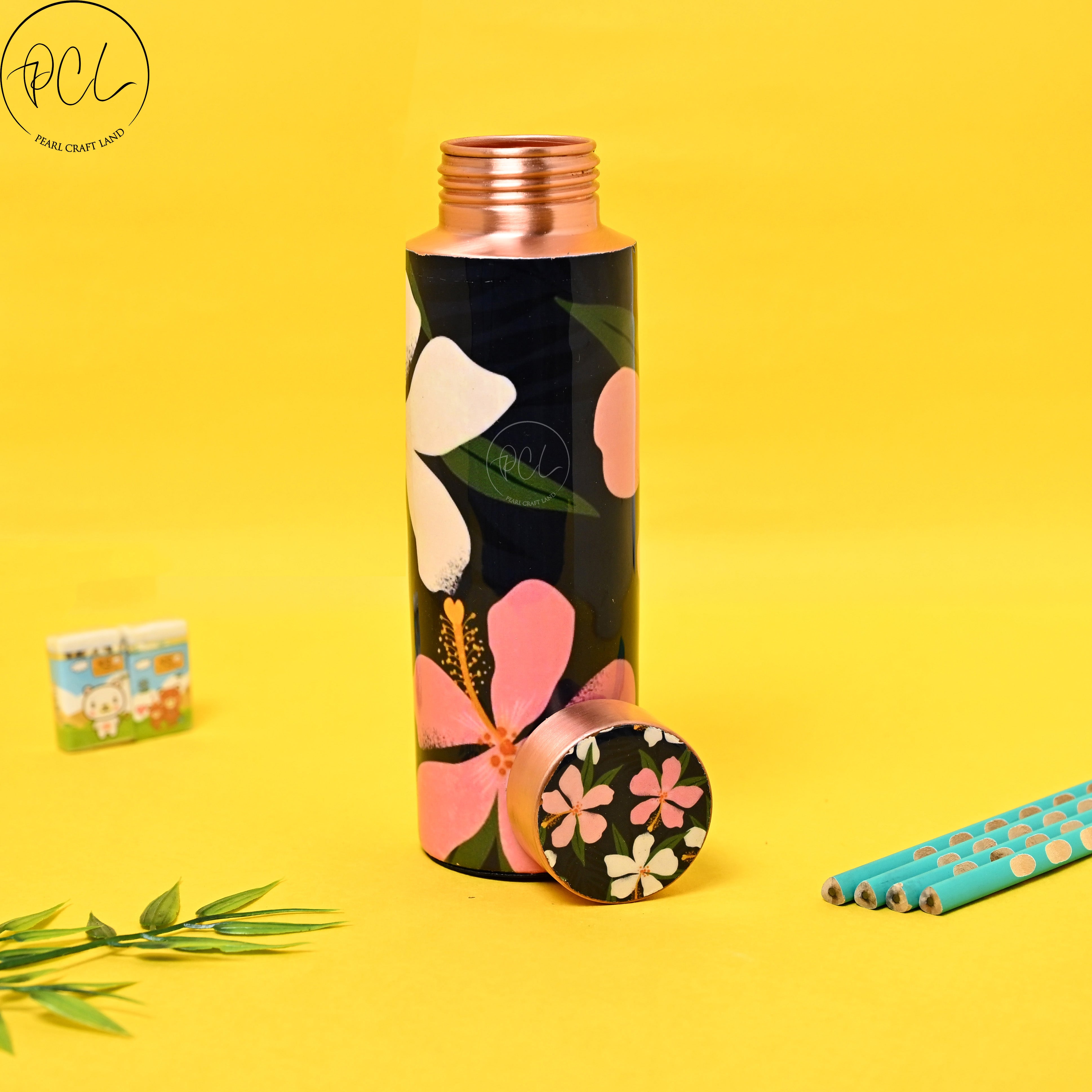 Copper Bottle Beautiful Flower Design Printed | 400 ML