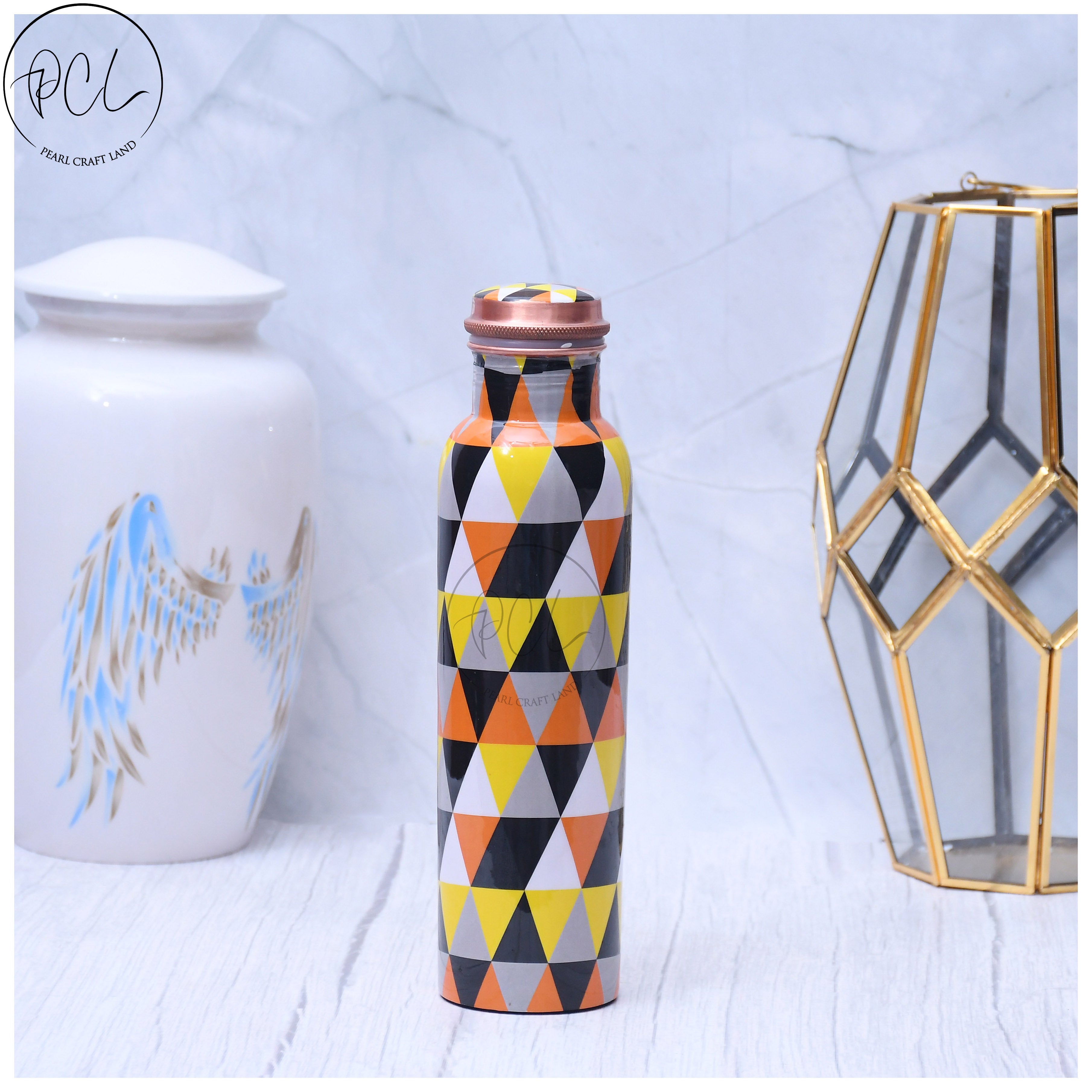 Exclusive Geometric Designed Pure Copper Bottle Leak Proof Capacity 1000 ML