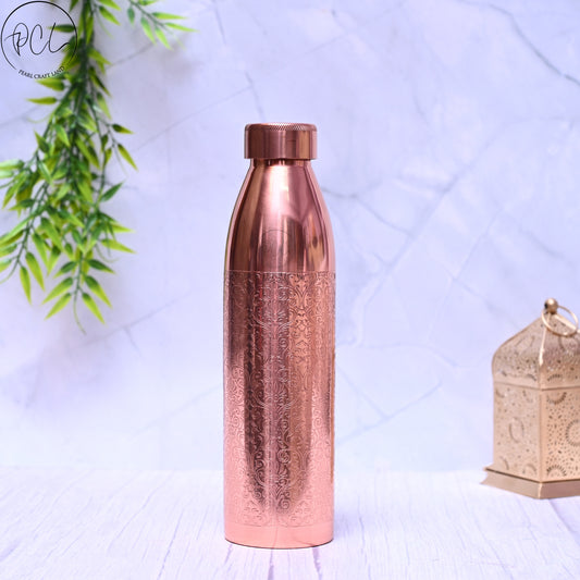 Pure Copper Etching Engraved Water Bottle Plain Unique Design Capacity 1000ML