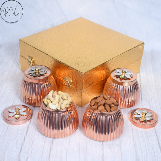 Exclusive Copper Rope Design Dry-Fruit Pot with Gifting Box (Set of 4)