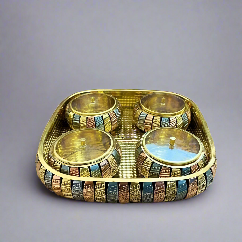 Multipurpose Brass Supari Set Decorative Box with 4 Container Set of 5